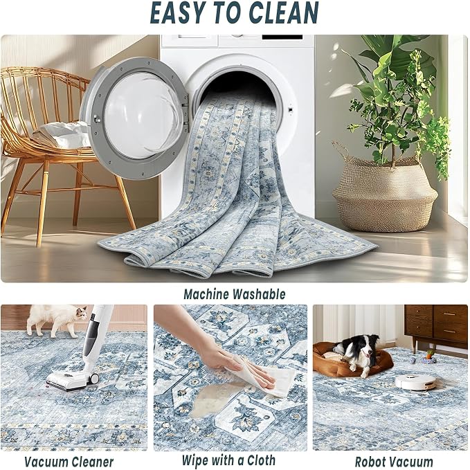 5x7 Area Rugs Washable Rugs for Living Room, Vintage Boho Rug Non-Slip Soft - Image 3