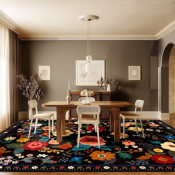Floral 9x12 Area Rug Machine Washable Soft Print Boho Carpet Non Slip Doormat - Image 8