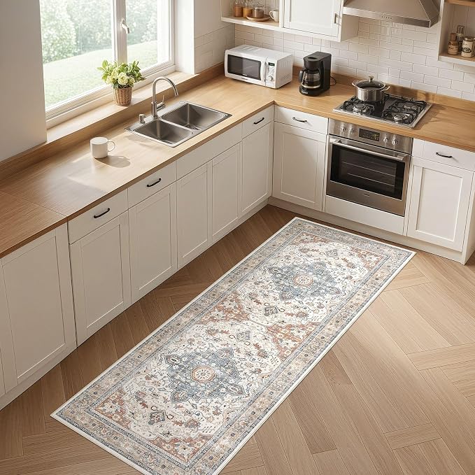 Runner Rug Kitchen Washable Rugs: 3x10 Non-Slip Boho Vintage Distressed Stain - Image 8