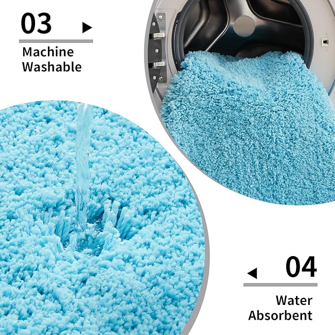 Teal Bathroom Rug 24x48 Non Slip Fluffy Bath Mat - Image 6