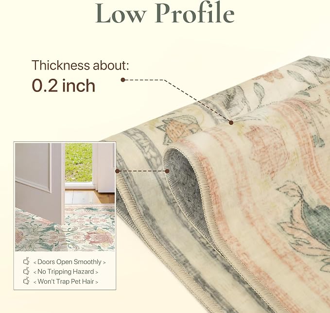 Bavni 2'6''x6 Runner Rug, Microfiber Washable Non-Slip Vintage Floral Rugs - Image 6