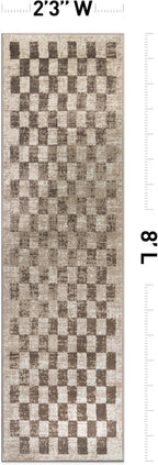 Rugshop Beige Checkered Area Rug – Textured Grid Pattern Carpet - Image 2