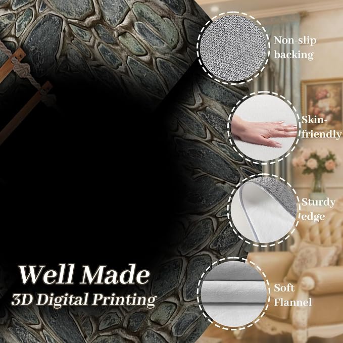 3D Deep Abyss Canyon Indoor Rug, Stone Built Cave Wooden Ladder Carpet - Image 4