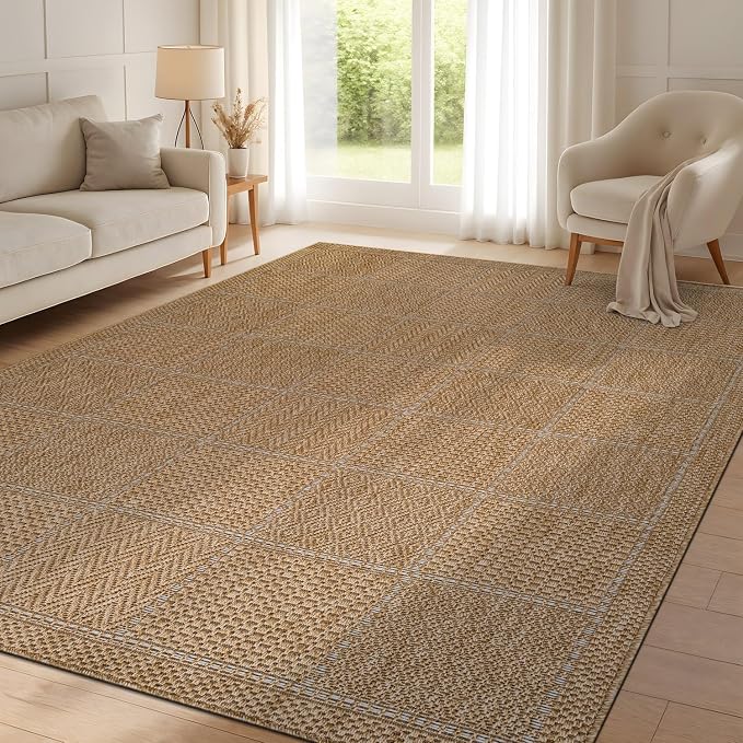 Beverly Rug Easy Jute Checkered Squared Rug 5x7 Washable Durable Indoor Outdoor - Image 9