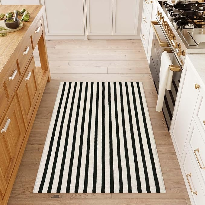 Striped Outdoor Rugs 3'x5', Cotton Hand Woven Rug Front Door Mat, Washable - Image 8