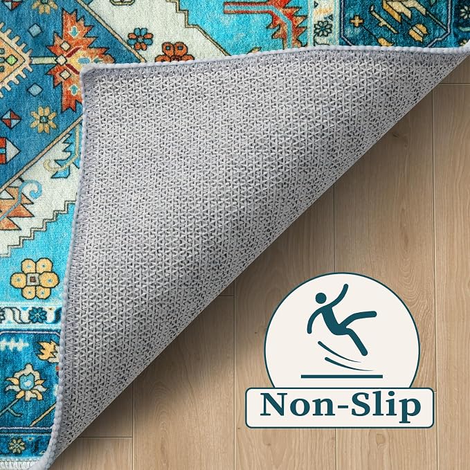 SERISSA Boho Rugs for Entryway, 2x3 Blue Entryway Rug Non-Slip Washable Small - Image 3