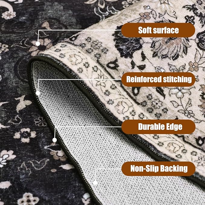 Floral Living Room Rug 5x7 Washable Rugs Boho Vintage Oriental Large Foldable - Image 5