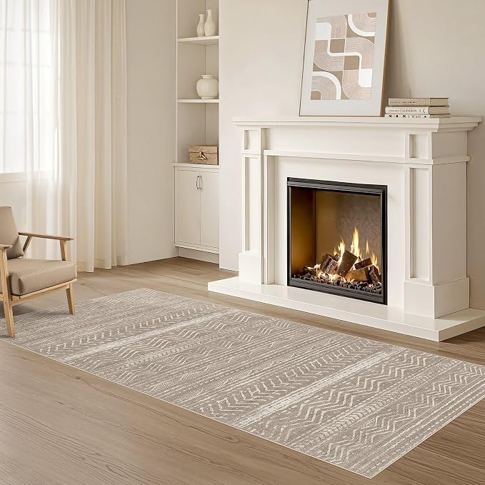 Nakagishi Area Rug Living Room Rugs: 2X6 Machine Washable Boho Large Neutral - Image 8