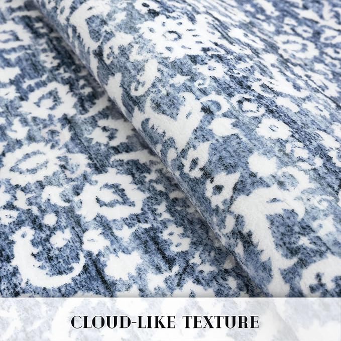Runner Rug 2.6x14, Light Blue White Washable Long Hallway Rug Runner Non-Slip - Image 8