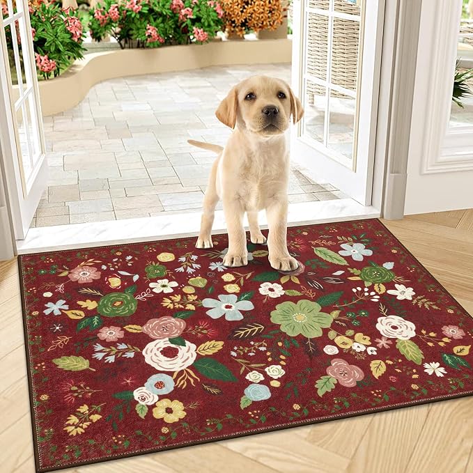 U'Artlines Colorful Floral Indoor Door Mat Entrance Rug 2'x3'Soft Non Slip by UArtlines