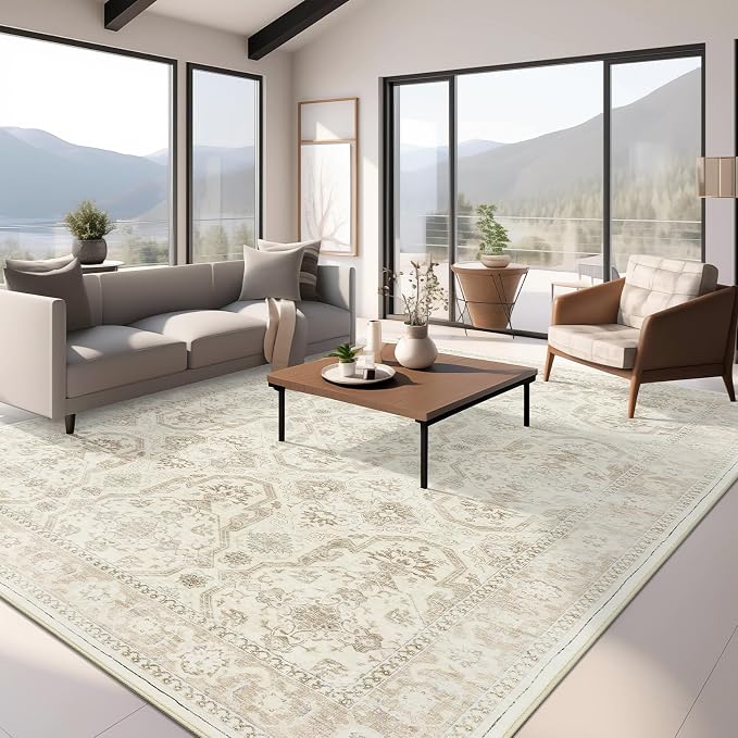 8x10 Area Rugs, Washable Rugs, Large Stain Resistant Beige Area Rug - Image 2