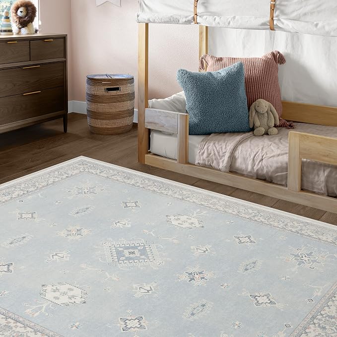 RUGGABLE Washable Vintage Area Rug – Verena Soft Blue 6x9, Stain-Resistant - Image 2