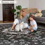 Luxury 8' x 10' Black Washable Area Rugs, Boho Low Pile Easy Clean Non-Slip Rug - Image 3