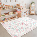 Pink Rug Bow Floral Rug 3x5, Washable Boho Area Rugs Non Slip Low Pile Carpet - Image 2