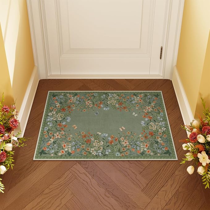 Lahome Boho Floral 2x3 Kitchen Rugs Green Door Mat Indoor Entrance, Machine - Image 8