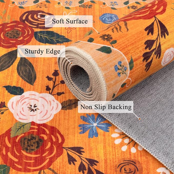 U'Artlines 5x7ft Fall Floral Area Rug, Machine Washable Ultra Soft Low Pile Non - Image 4