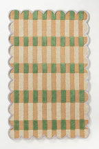 Hand-Tufted Wool Rug with Scalloped Edges, Light Blue Plaid Pattern, Cozy Soft - Image 3