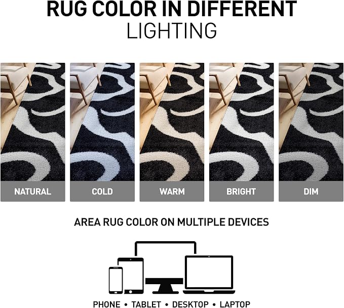 Rugshop Abstract Wavy Shag Area Rug Anthracite Dark Gray 4' x 6' Ideal - Image 8