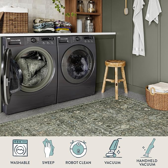 Lahome Dark Green Runner Rugs for Hallway 2x10, Washable Stain Resistant - Image 4