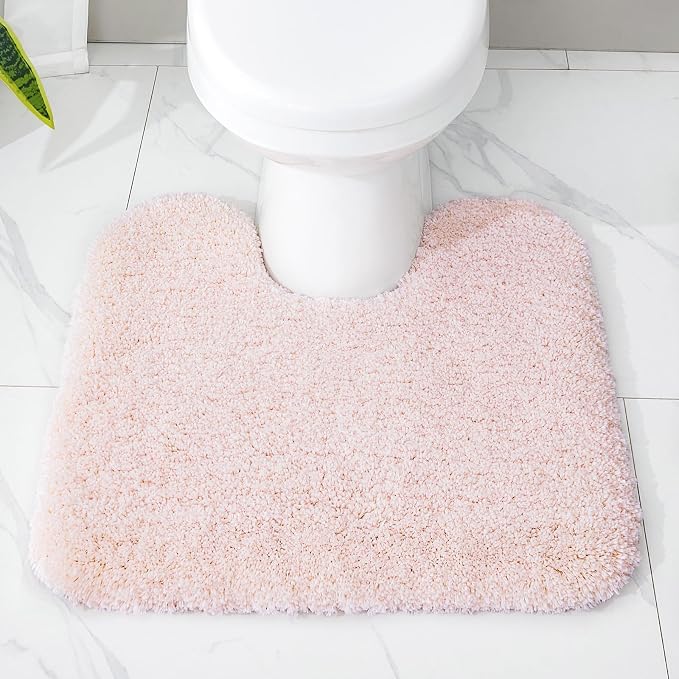 Pink Toilet Rug 22x24 Non Slip Fluffy Toilet Floor Mat U Shaped Washable - Image 2