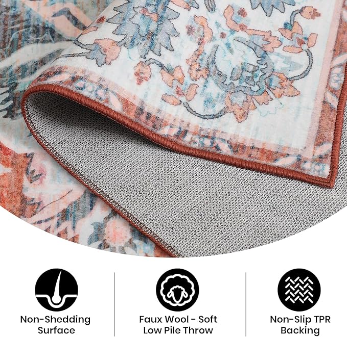 8x10 Area Rugs for Living Room, Machine Washable Non-Slip Low Pile Faux Wool - Image 5