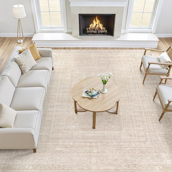 10x12 Area Rug Living Room: Washable Large Vintage Beige Rugs Neutral Non-Slip - Image 5
