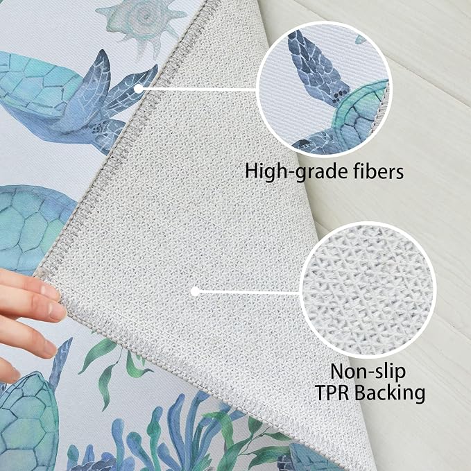Tritard Coastal Sea Turtles Area Rugs Beach Themed Nautical Starfish Coral - Image 5