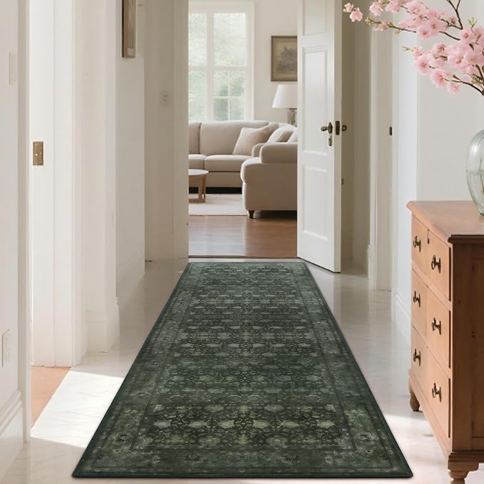 2'6x8' Washable Runner Rug for Hallway, Non Slip Vintage Floral Long Carpet - Image 9