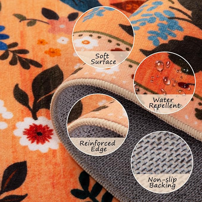 Floral 5x7 Area Rug Machine Washable Soft Print Boho Carpet Non Slip Doormat - Image 3