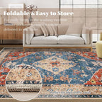 Area Rug 9x12 Washable Rug, Vintage Boho Medallion Rugs Non-Slip Soft Low Pile - Image 7