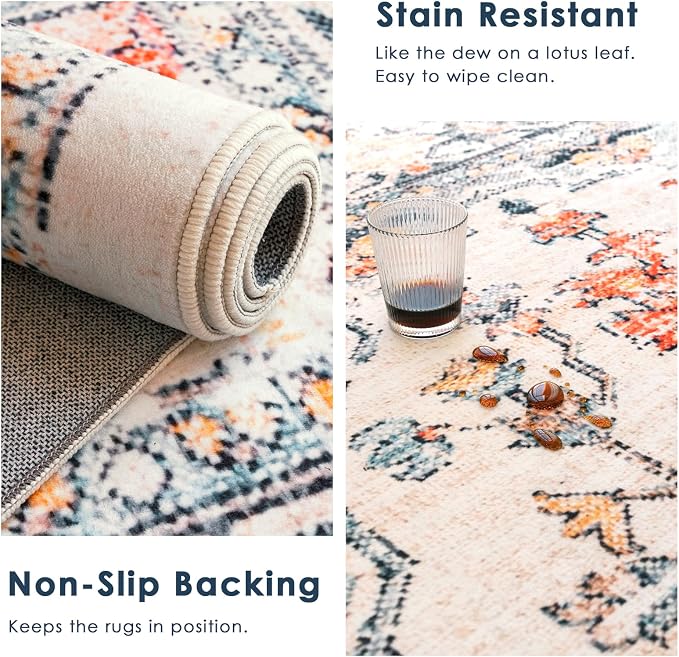 VK VK·LIVING Round Washable Rug 5'Ft Vintage Machine Washable Area Rugs - Image 3
