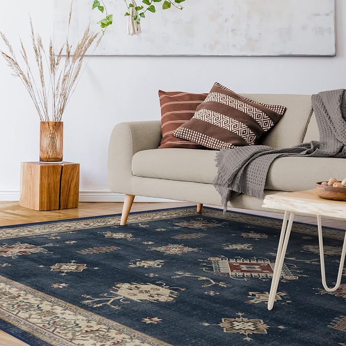 RUGGABLE Washable Vintage Area Rug – Verena Sapphire 10x14, Stain-Resistant by RUGGABLE