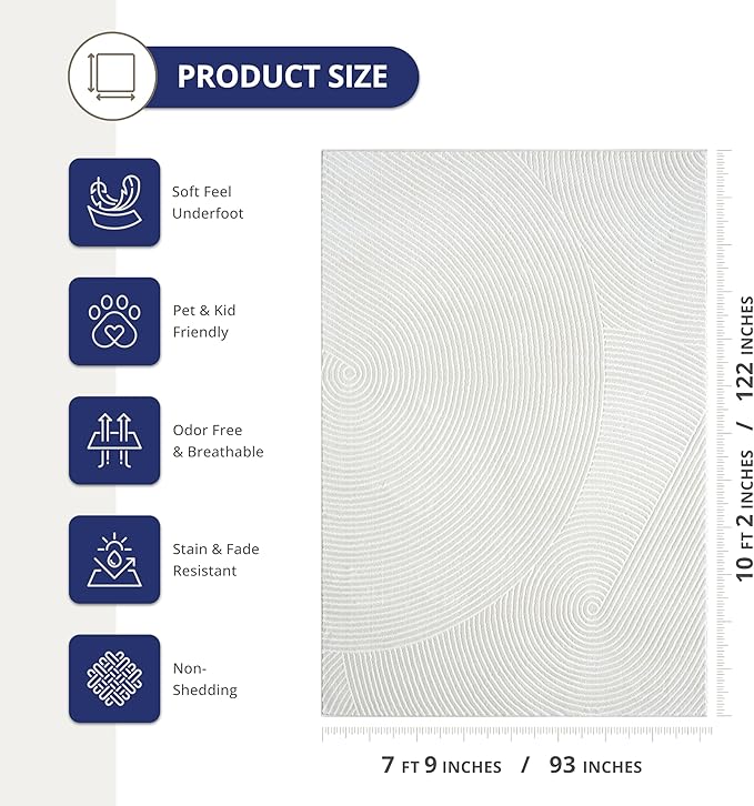 Abani Cream Area Rug 8' x 10' for Living Room, Bedroom - Image 2