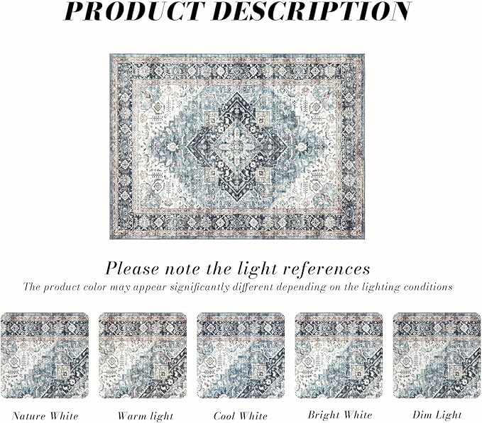 Area Rug 6×9, Large Vintage Boho Rug, Ultra-Soft Low Pile, Non Slip, Stain - Image 3