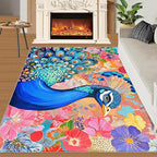 Peacock Area Rug 4x5-4x5 Rug, Boho Floral Rugs - Image 3