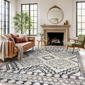 Rugshop Cream and Black Southwestern Tribal Area Rug – Boho Geometric Diamond by Rugshop