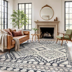 Rugshop Cream and Black Southwestern Tribal Area Rug – Boho Geometric Diamond by Rugshop