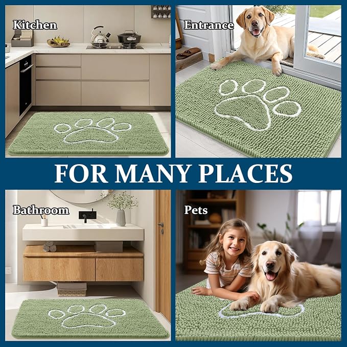 OLANLY Dog Door Mat for Muddy Paws 47x24, Paw Print Design, Absorbs Moisture - Image 8