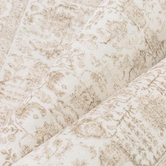 Beige Area Rug 5x8 Machine Washable Vintage Living Room Distressed Non Slip - Image 6