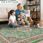 Luxury 5' x 7' Green Washable Area Rugs, Boho Low Pile Easy Clean Non-Slip Rug - Image 3
