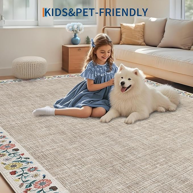GarveeHome Washable Living Room Rug 9x12 Floral Bordered Area Rugs Soft Thin - Image 7