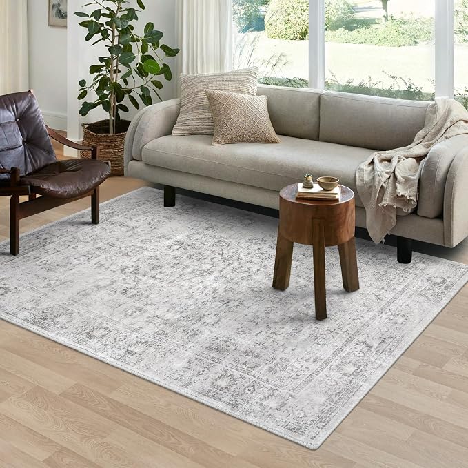 LIVEBOX Washable Area Rug 5x7 Large Boho Living Room Rug Vintage Grey Rugs by LIVEBOX