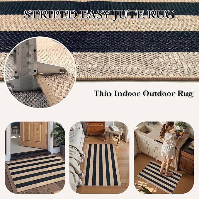 Lahome Striped Easy Jute Rug, 2x3 Entryway Rug Indoor Outdoor Front Door Mat - Image 4