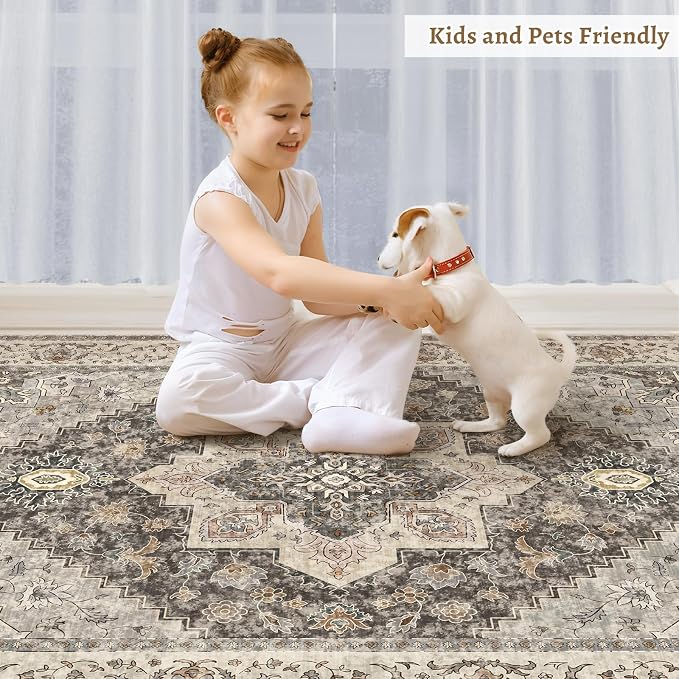 Tangsoo Vintage Round Rug 4ft Washable Circle Rug, Non Slip Small Boho Round Rug - Image 8