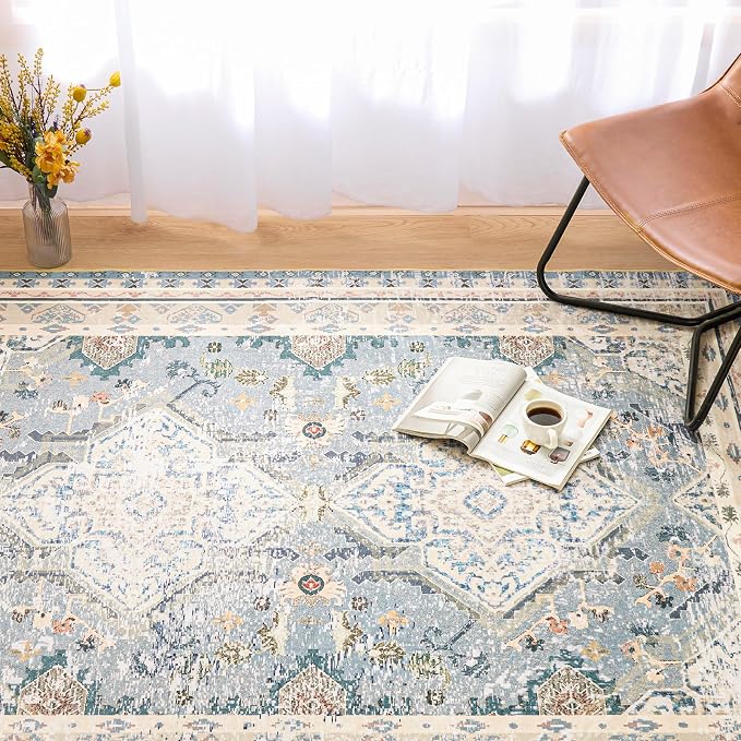 Phantoscope Washable Area Rug 4'x6' Non-Slip, Vintage Neutral Rugs - Image 6