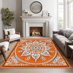 Mandala Rugs 5x7 -Orange Mandala Rug, 3x5 ft, Vintage Meditation Area Rug by Phtbz