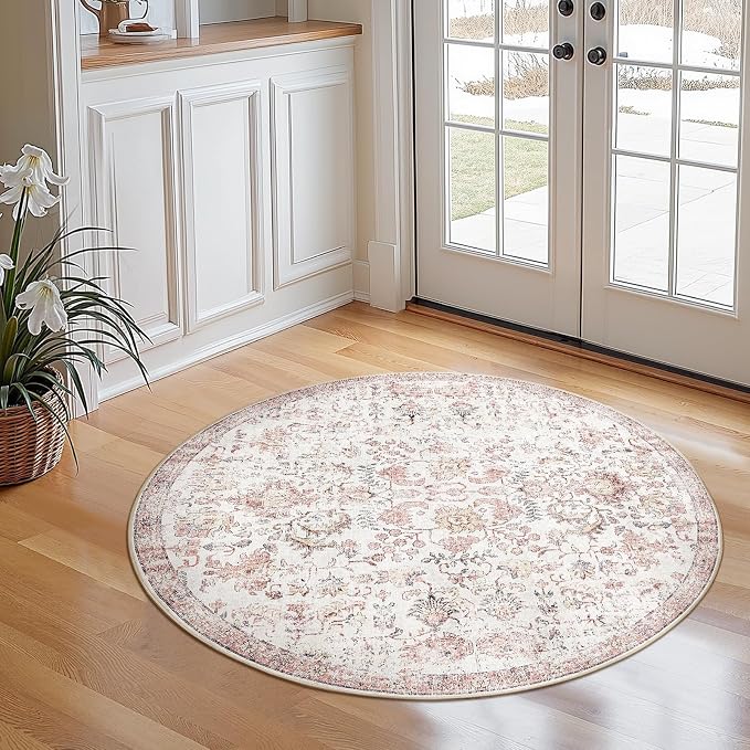 jinchan Kalen Round Rug 4ft Area Rug Washable Vintage Indoor Retro Accent - Image 5