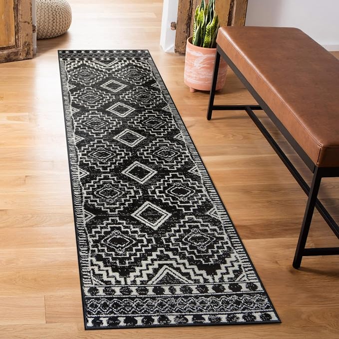 Rugshop Southwestern Black and White Tribal Area Rug – Geometric Diamond - Image 7