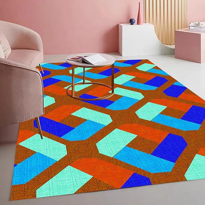 Bright Vibrant Geometric Living Room Area Rug by Mamatong