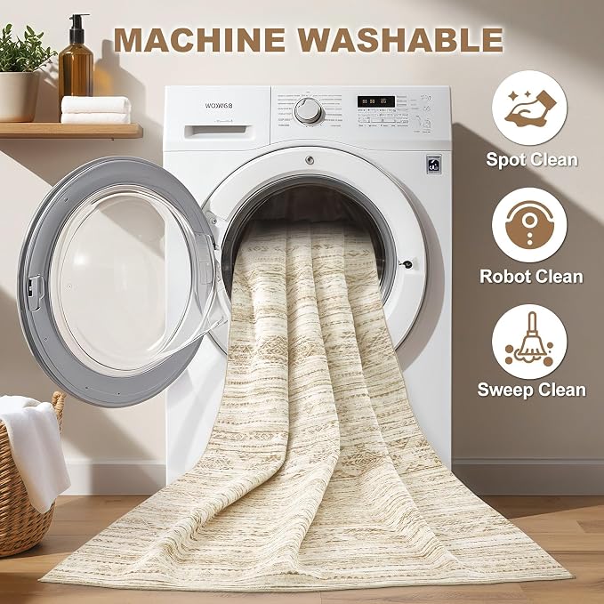 Nakagishi 8x10 Area Rugs Living Room: Washable Boho Large Neutral Modern Soft - Image 2